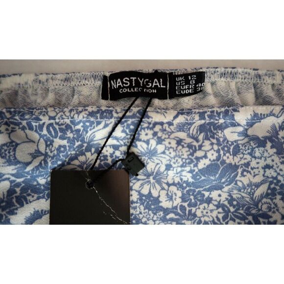 Nasty Gal Women's Sz 8 Blue Floral Got A Puff On You Square Neck Bodycon Dress - Picture 3 of 10